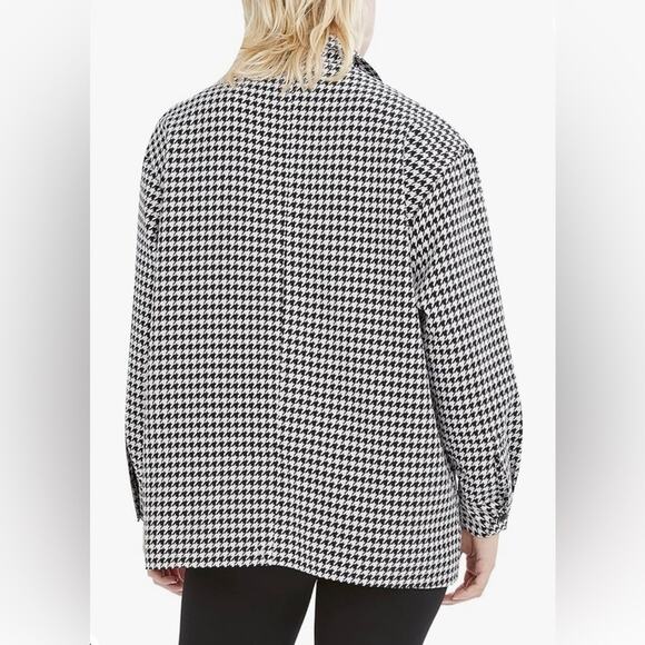 BCBGeneration Long Sleeve Button Up Top Shacket Houndstooth Sz M Office Casual - Picture 4 of 16
